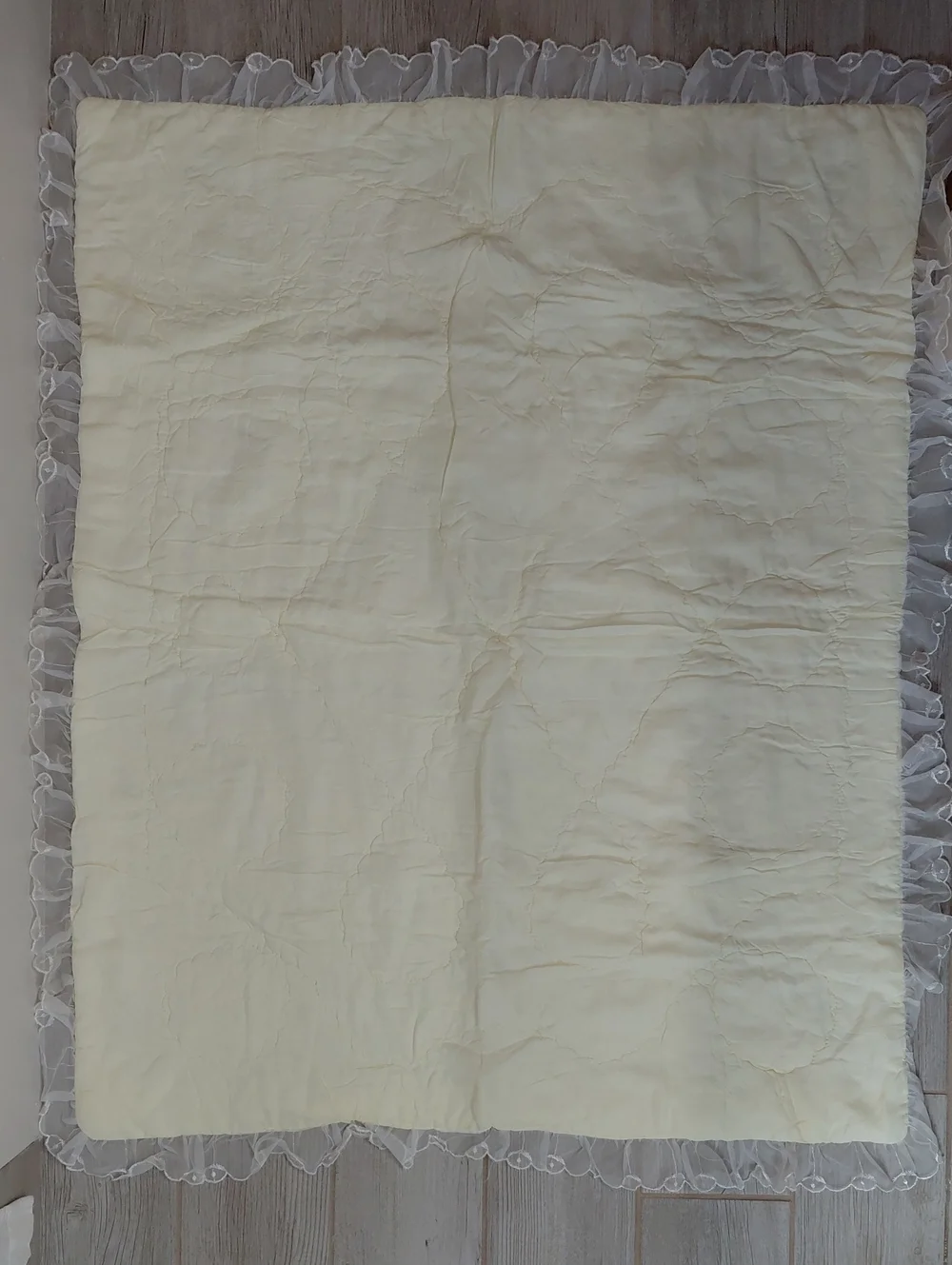 Vintage Quilted Satin Lace Ruffle Baby Crib Blanket
